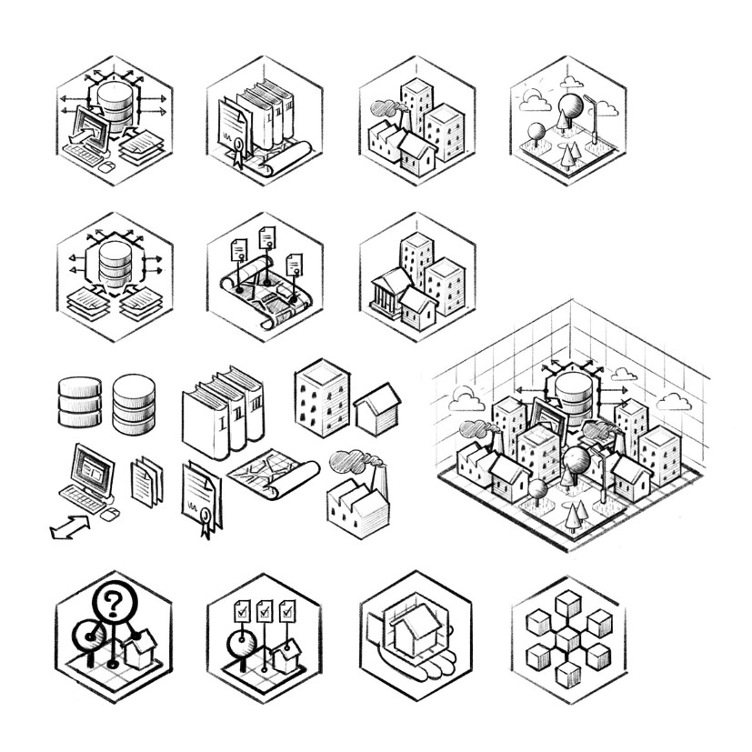 icoon ontwerp isometrisch BIM Routekaart stadsontwikkeling stedenbouw schets