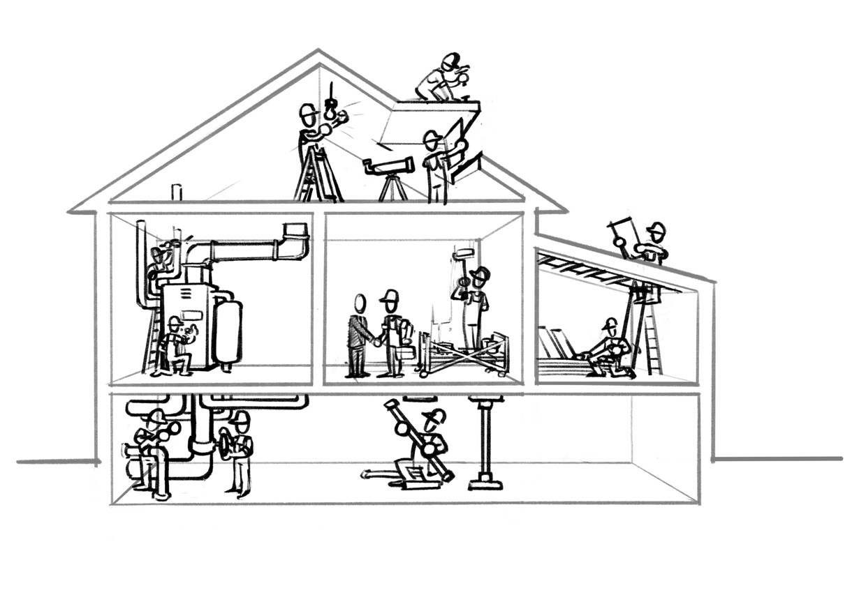 icoon ontwerp illustratie editorial zoekplaat Werkspot bouwplaats huis-schets
