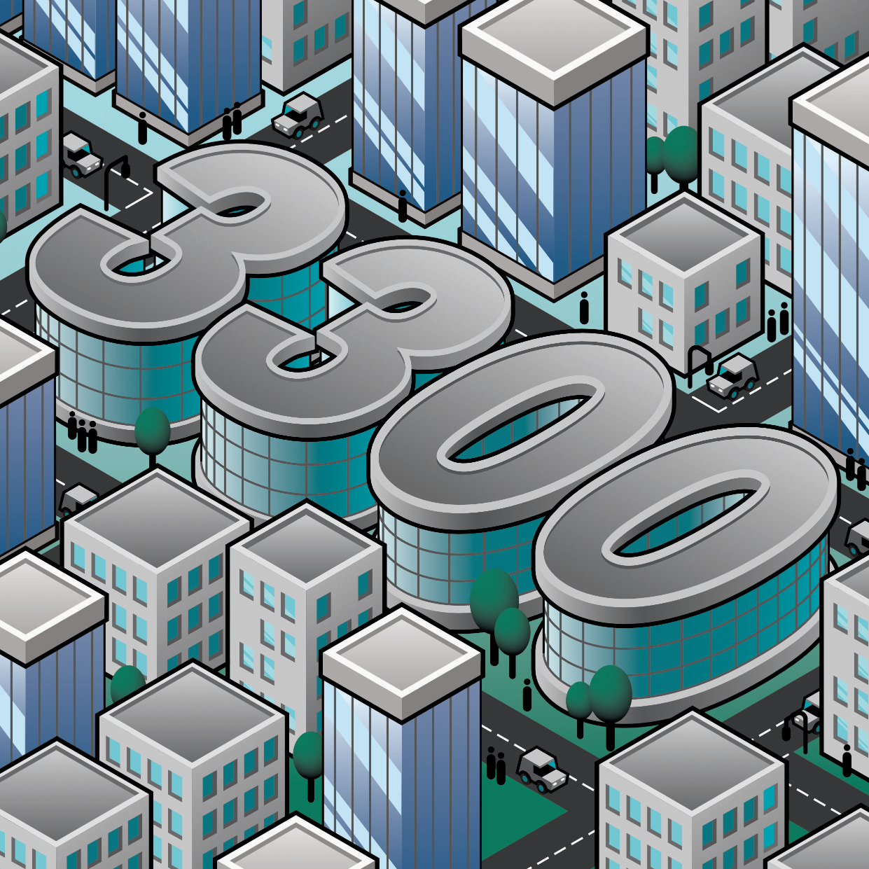 isometrische illustratie 3D cityscape skyline Trends ICT 3300
