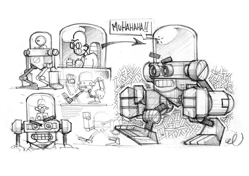 karakter illustratie cartoon robot BreinBot schets