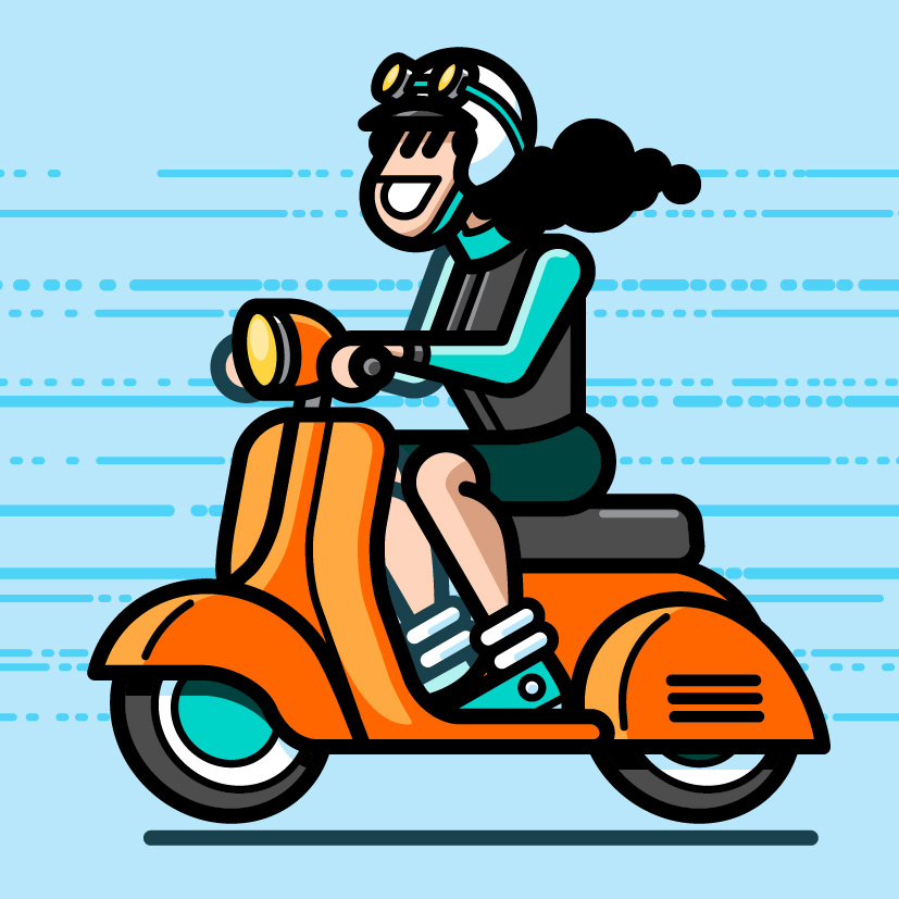 karakter illustratie scooter dame Last Action Vespa A02